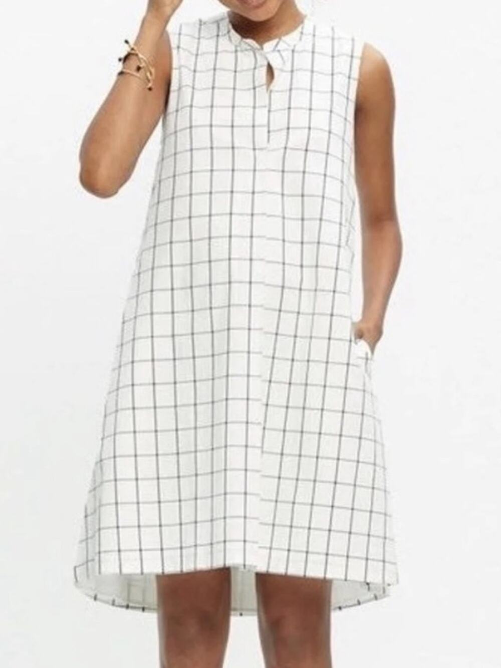 Madewell Windowpane Sress SMALL White Black Summer Cotton Aline C6363 Preppy